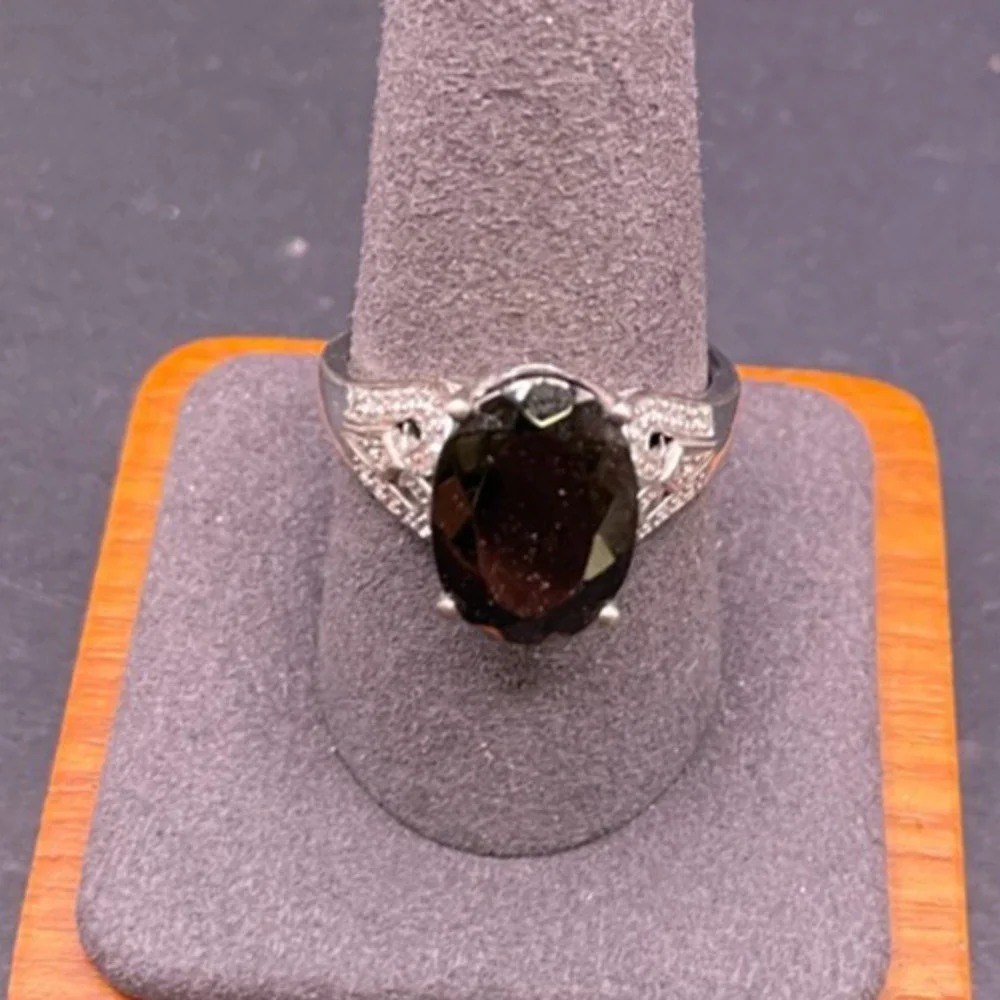 Vintage STS 925 Sterling Silver Smoky Quartz Filigree Statement Ring Sz 10.25